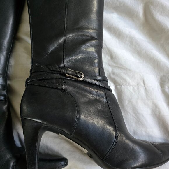 JOAN & DAVID CIRCA BLACK LEATHER BOOTS - Picture 1 of 11
